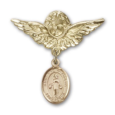 Pin Badge with St. Nino de Atocha Charm and Angel with Larger Wings Badge Pin - 14K Solid Gold