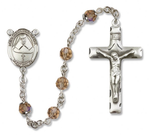 St. Katharine Drexel Sterling Silver Heirloom Rosary Squared Crucifix - Topaz