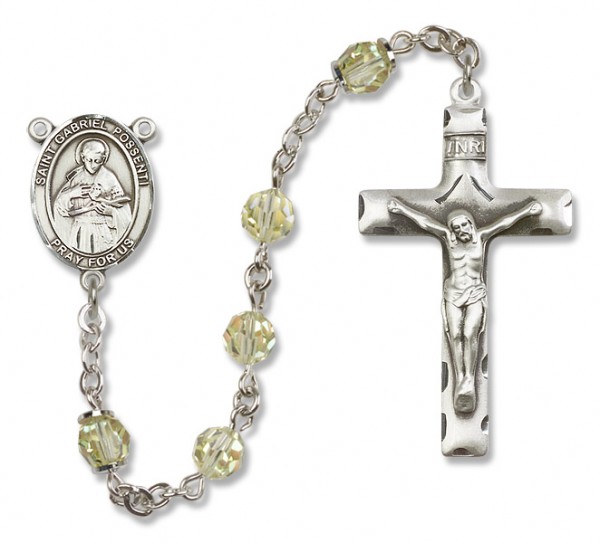 St. Gabriel Possenti Sterling Silver Heirloom Rosary Squared Crucifix - Zircon
