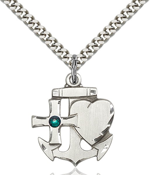 Faith Hope and Charity Pendant with Birthstone Option - Emerald Green