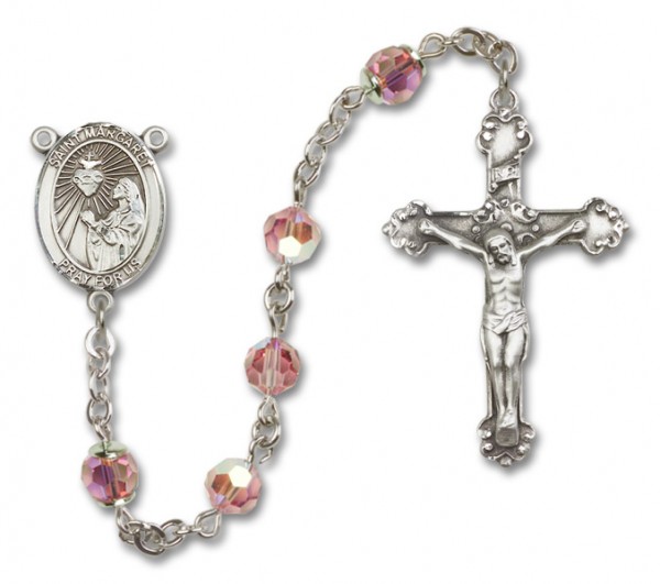 St. Margaret Mary Alacoque Sterling Silver Heirloom Rosary Fancy Crucifix - Light Rose