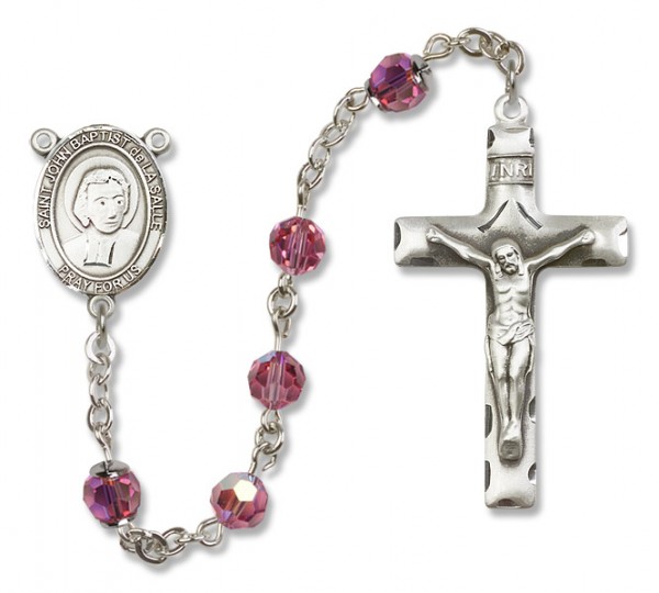 St. John Baptist de la Salle Sterling Silver Heirloom Rosary Squared Crucifix - Rose