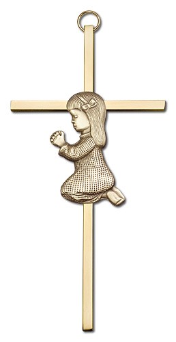 Praying Girl Cross  6&quot; - Gold Tone