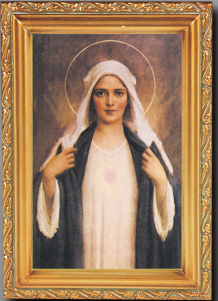 Immaculate Heart of Mary Antique Gold Framed Print - Full Color