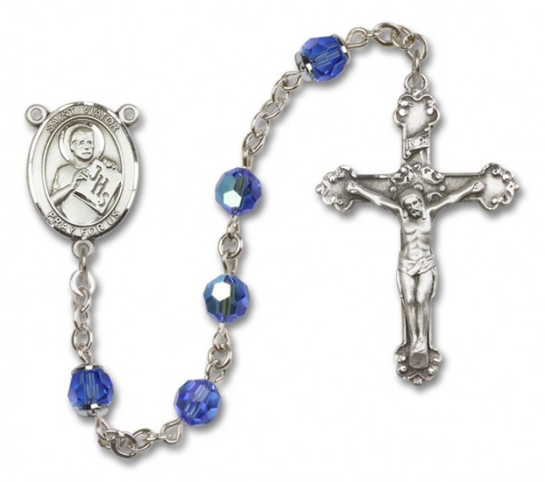St. Viator of Bergamo Sterling Silver Heirloom Rosary Fancy Crucifix - Sapphire