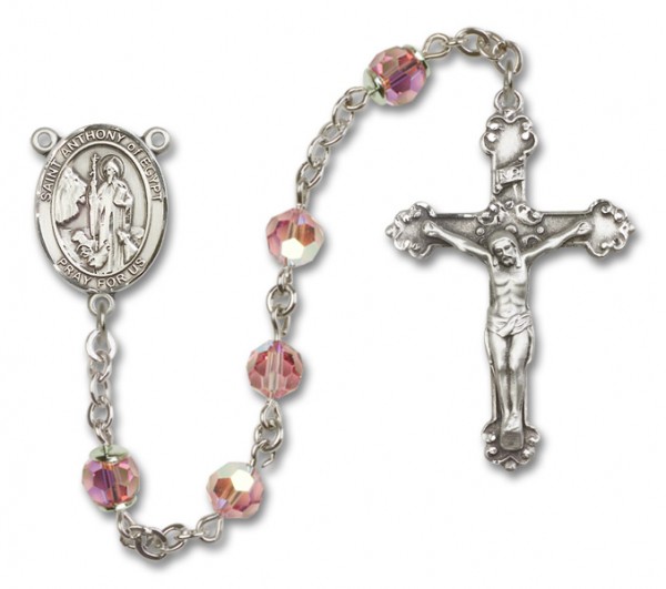 St. Anthony of Egypt Sterling Silver Heirloom Rosary Fancy Crucifix - Light Rose