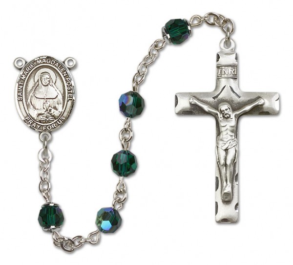 Marie Magdalen Postel Rosary Our Lady of Mercy Sterling Silver Heirloom Rosary Squared Crucifix - Emerald Green