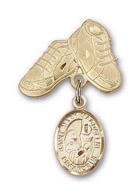 Pin Badge with St. Mary Magdalene Charm and Baby Boots Pin - Gold Tone