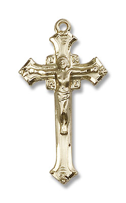 INRI Flared Tip Crucifix Medal - 14K Solid Gold