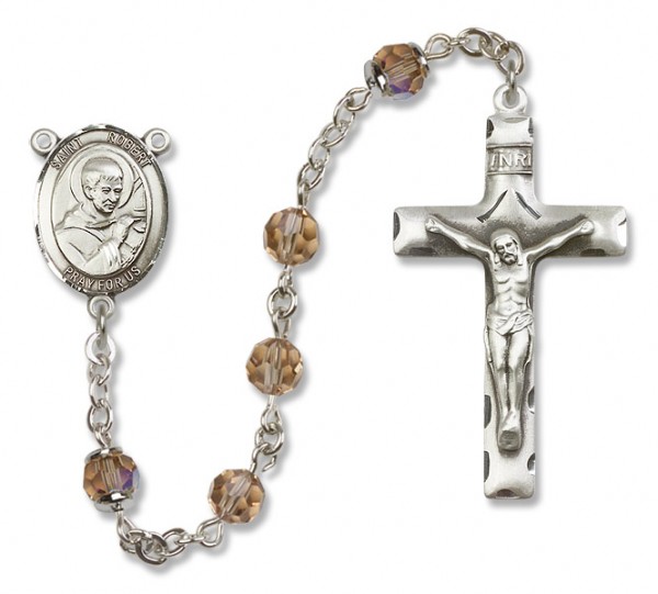 St. Robert Bellarmine Sterling Silver Heirloom Rosary Squared Crucifix - Topaz