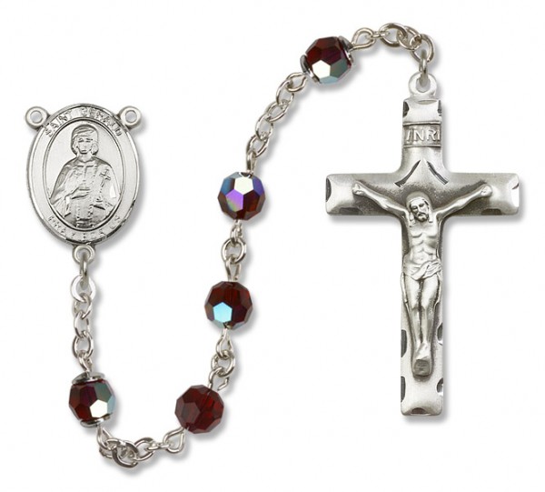 St. Gerard Sterling Silver Heirloom Rosary Squared Crucifix - Garnet