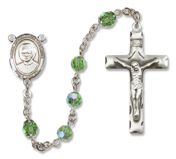 St. Josemaria Escriva Sterling Silver Heirloom Rosary Squared Crucifix - Peridot