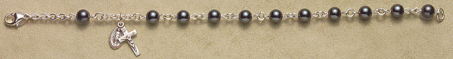 Rosary Bracelet - Sterling Silver with Hematite Beads - Gray