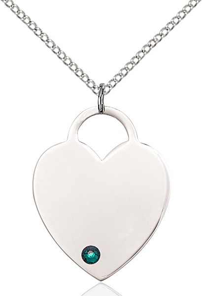 Large Women's Heart Pendant with Birthstone Options - Emerald Green