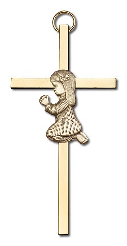 Praying Girl Cross  4&quot; - Gold Tone