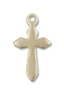 High Polished Budded Etched Cross Pendant - 14K Solid Gold