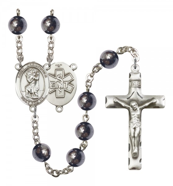 Men's St. Christopher EMT Silver Plated Rosary - Silver