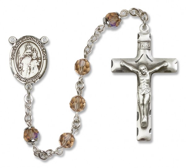 Our Lady of Consolation Rosary Our Lady of Mercy Sterling Silver Heirloom Rosary Squared Crucifix - Topaz
