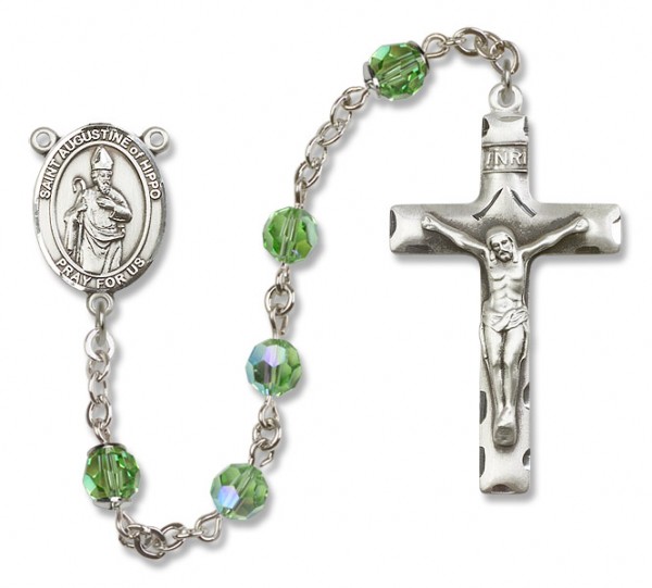 St. Augustine of Hippo Sterling Silver Heirloom Rosary Squared Crucifix - Peridot