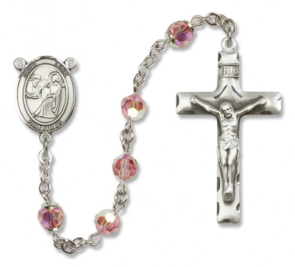 St. Luke the Apostle Sterling Silver Heirloom Rosary Squared Crucifix - Light Rose