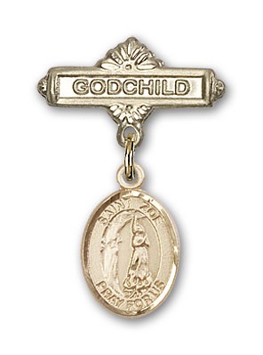 Pin Badge with St. Zoe of Rome Charm and Godchild Badge Pin - Gold Tone