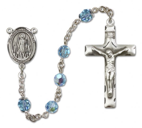 St. Juliana Sterling Silver Heirloom Rosary Squared Crucifix - Aqua