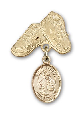 Pin Badge with St. Albert the Great Charm and Baby Boots Pin - 14K Solid Gold