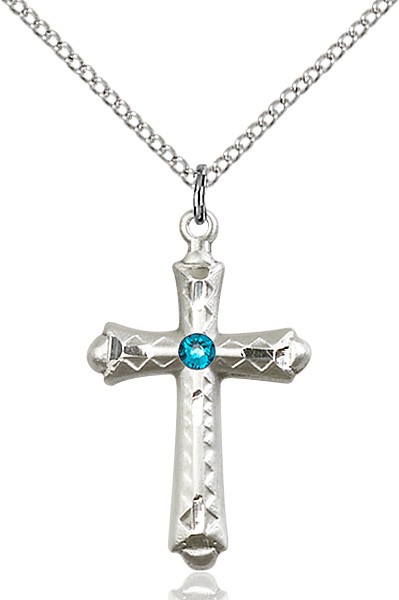 Matte Cross Pendant with Diamond Etching Birthstone Options - Zircon