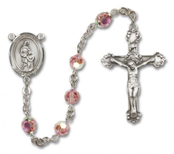St. Anne Sterling Silver Heirloom Rosary Fancy Crucifix - Light Rose