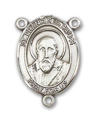 St. Francis De Sales Rosary Centerpiece Sterling Silver or Pewter - Sterling Silver