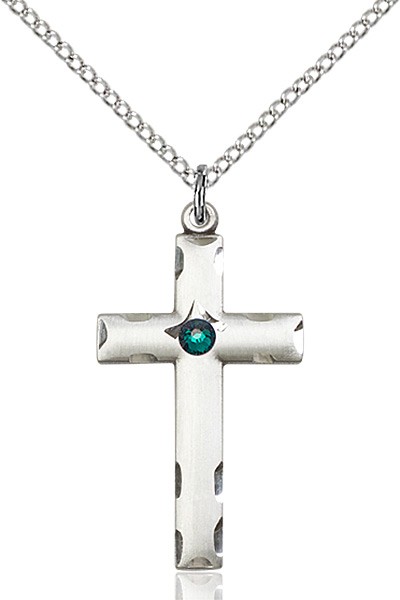 Women's Birthstone Cross Pendant - Emerald Green