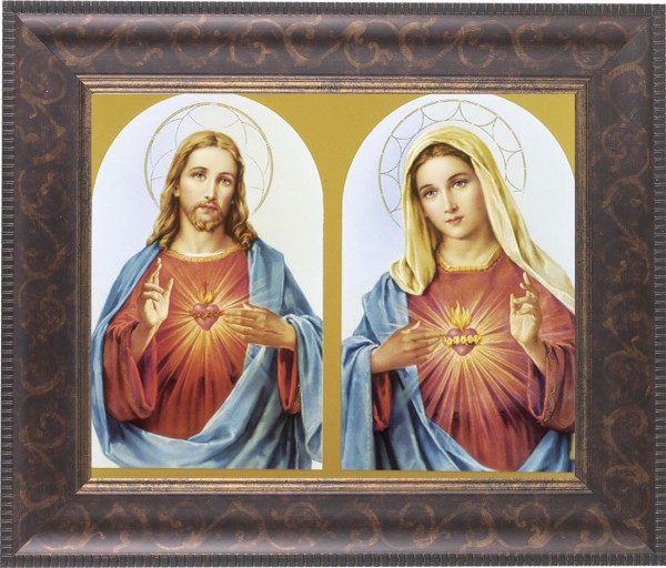 Sacred Heart and Immaculate Heart 8x10 Framed Print Under Glass - #124 Frame