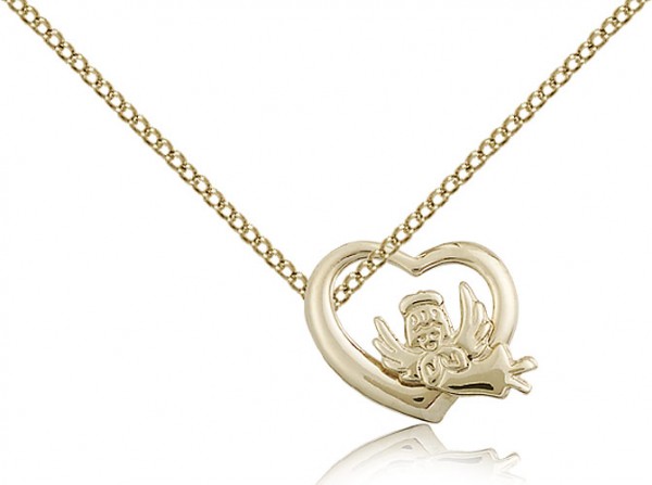 Guardian Angel and Heart Medal - 14KT Gold Filled