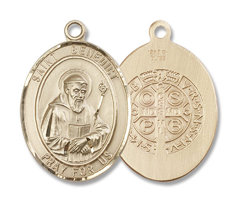 Double Sided Oval St. Benedict Medal - 14K Solid Gold