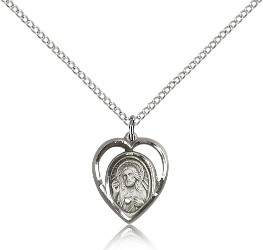 Women's Open-Cut Heart Shaped Scapular Pendant - Sterling Silver