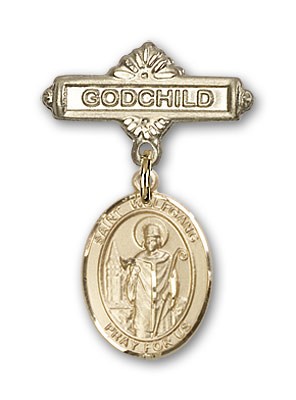 Pin Badge with St. Wolfgang Charm and Godchild Badge Pin - Gold Tone