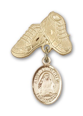 Pin Badge with St. Edith Stein Charm and Baby Boots Pin - Gold Tone
