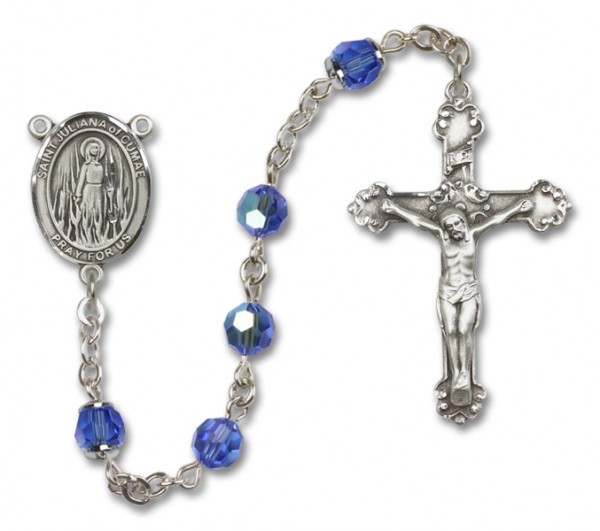 St. Juliana Sterling Silver Heirloom Rosary Fancy Crucifix - Sapphire
