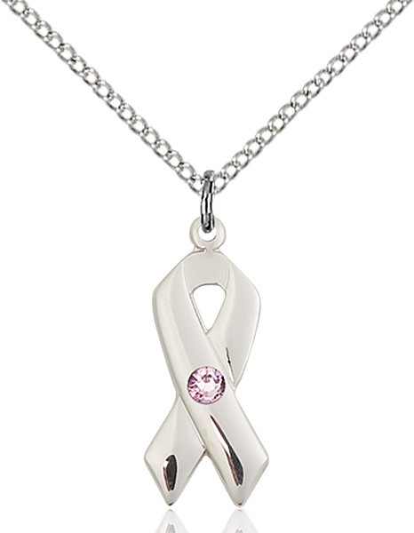 Awareness Ribbon Pendant with Birthstone Options - Light Amethyst