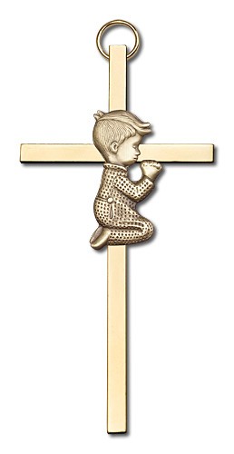 Praying Boy Cross  4&quot; - Gold Tone