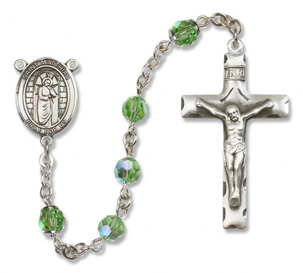 St. Matthias the Apostle Sterling Silver Heirloom Rosary Squared Crucifix - Peridot