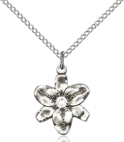 Small Five Petal Chastity Pendant with Birthstone Center - Crystal