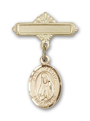Pin Badge with St. Martha Charm and Polished Engravable Badge Pin - Gold Tone