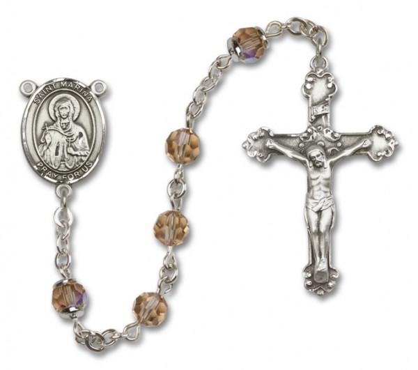 St. Marina Sterling Silver Heirloom Rosary Fancy Crucifix - Topaz
