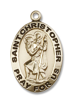 Men's Oval St. Christopher Pray For Us Medal - 14K Solid Gold