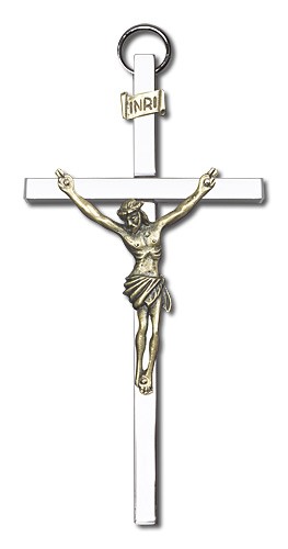 Classic Wall Crucifix 4&quot; - Two-Tone Silver