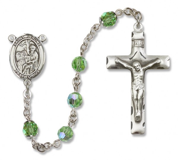 St. Jerome Sterling Silver Heirloom Rosary Squared Crucifix - Peridot