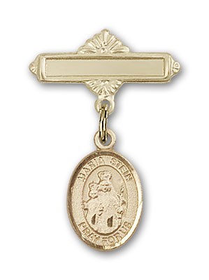 Pin Badge with Maria Stein Charm and Polished Engravable Badge Pin - 14K Solid Gold