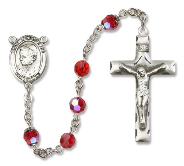 Pope Benedict XVI Sterling Silver Heirloom Rosary Squared Crucifix - Ruby Red