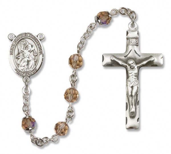 St. Gabriel the Archangel Sterling Silver Heirloom Rosary Squared Crucifix - Topaz
